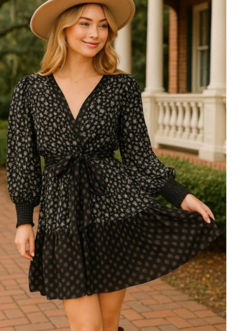 Timing Black Floral Long Sleeve Dress, size Large, NWT